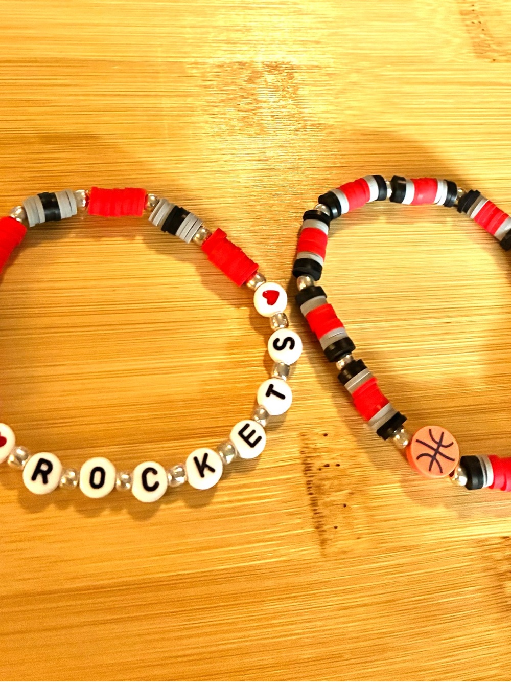 Rockets Basketball Beaded Stretch Bracelet Set - Picture 3 of 5
